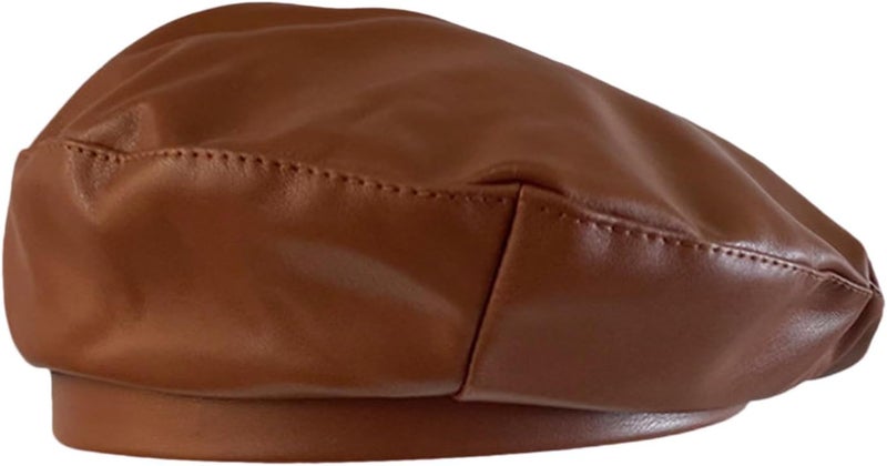 MINGSEECESS Women PU Leather French Black Beret Hat Causal Beanie Hat - Image 1